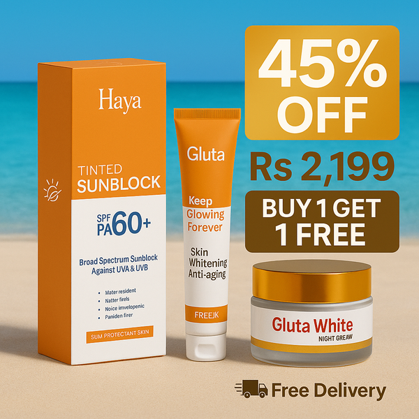 Haya Skincare Combo – Tinted Sunblock + Gluta White Night Cream